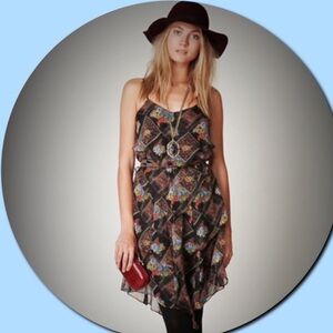 Free People Black and Brown Patterned Mini Dress